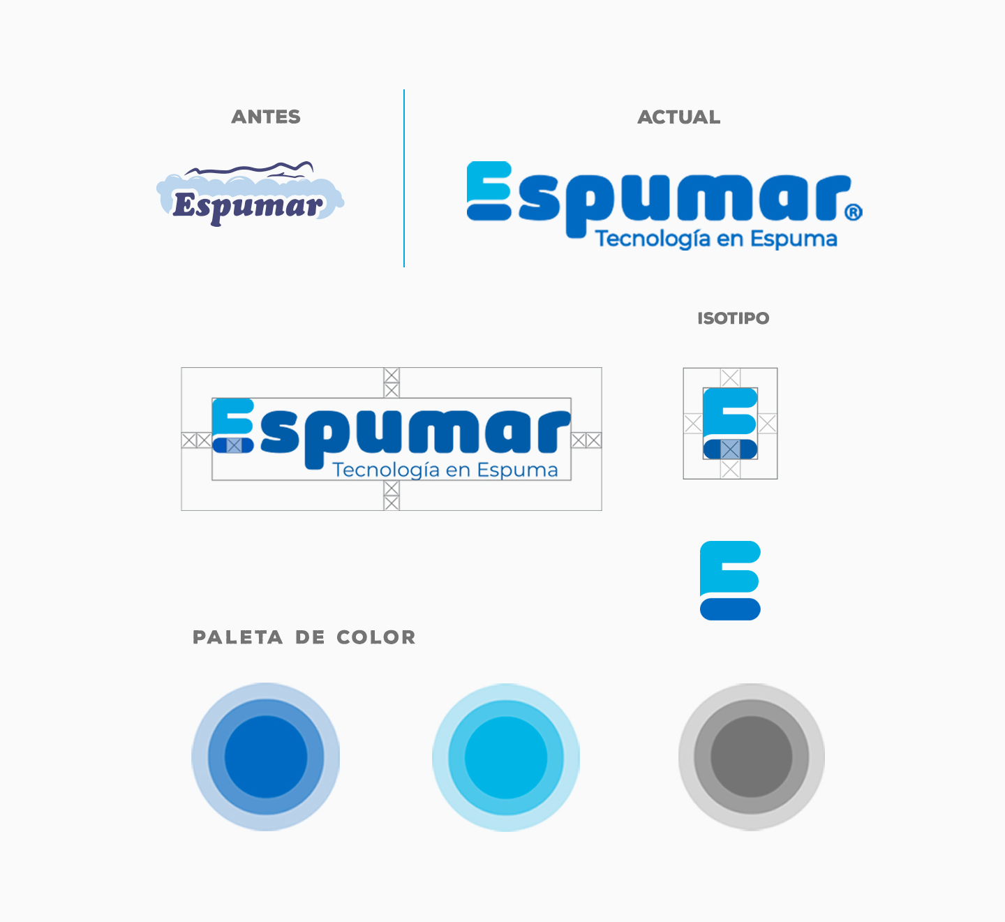 isotopo espumar, paleta de colores y logo actual de espumar